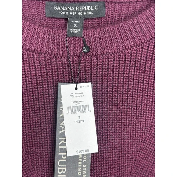 NEW Banana Republic 100% Merino Wool Crew Neck Petite SMALL PS Burgundy Womens - Picture 5 of 8